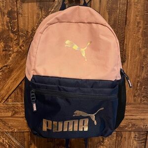 Puma pink and dark blue book bag/ back‎ pack with holographic puma and lettering